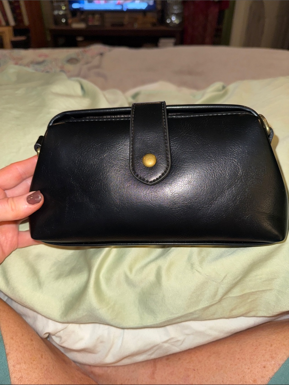Source Unknown Black Crossbody Bag with Brass-Tone Snap